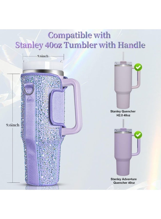 Bling Water Bottle Carrier Bag for Stanley Quencher H2.0 & Adventure 40 oz Tumbler with Handle, Neoprene Water Bottle Holder with Adjustable Strap for Stanley Cup Accessories - Image 2